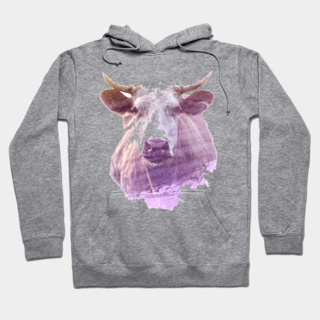 Cow Superimposed Watercolor Hoodie by deificusArt